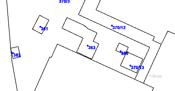 Parcela st. 363 v KÚ Hlubočky, Katastrální mapa