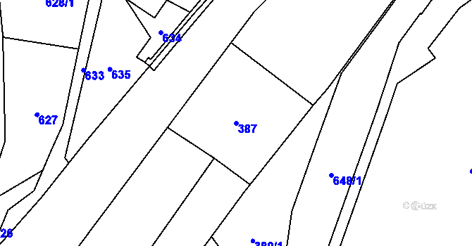 Parcela st. 387 v KÚ Hlubočky, Katastrální mapa