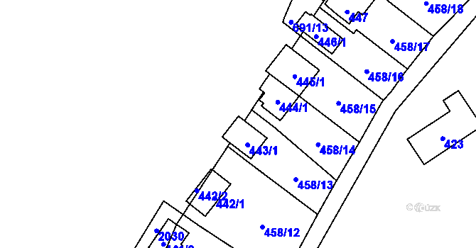 Parcela st. 443/2 v KÚ Hlubočky, Katastrální mapa