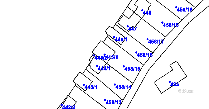Parcela st. 445/1 v KÚ Hlubočky, Katastrální mapa
