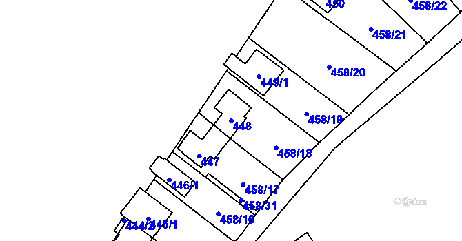 Parcela st. 448 v KÚ Hlubočky, Katastrální mapa