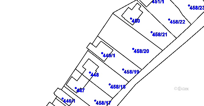 Parcela st. 449/1 v KÚ Hlubočky, Katastrální mapa