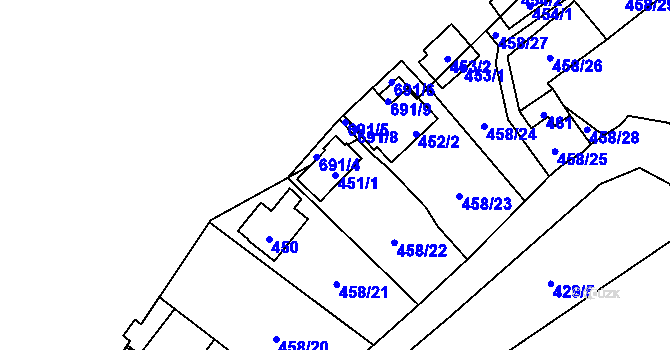 Parcela st. 451/1 v KÚ Hlubočky, Katastrální mapa