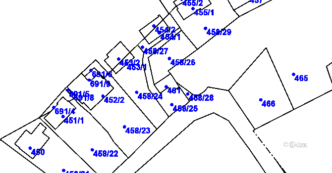 Parcela st. 461 v KÚ Hlubočky, Katastrální mapa
