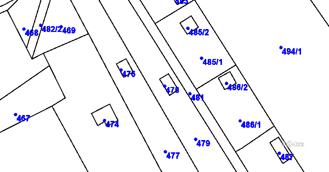 Parcela st. 478 v KÚ Hlubočky, Katastrální mapa