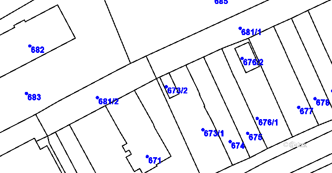 Parcela st. 673/2 v KÚ Hlubočky, Katastrální mapa