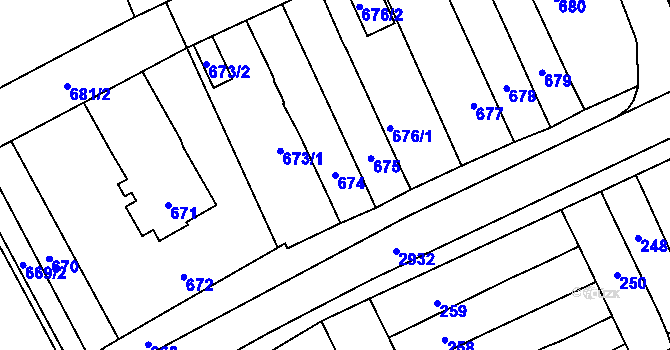 Parcela st. 674 v KÚ Hlubočky, Katastrální mapa