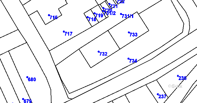 Parcela st. 732 v KÚ Hlubočky, Katastrální mapa