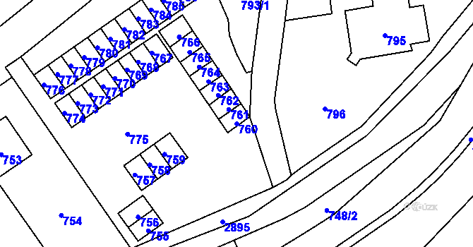 Parcela st. 760 v KÚ Hlubočky, Katastrální mapa