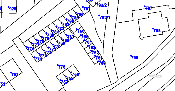 Parcela st. 763 v KÚ Hlubočky, Katastrální mapa