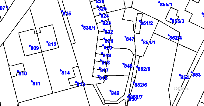 Parcela st. 819 v KÚ Hlubočky, Katastrální mapa