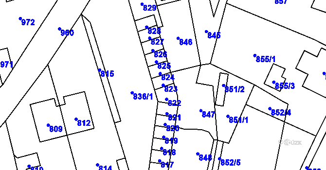 Parcela st. 823 v KÚ Hlubočky, Katastrální mapa