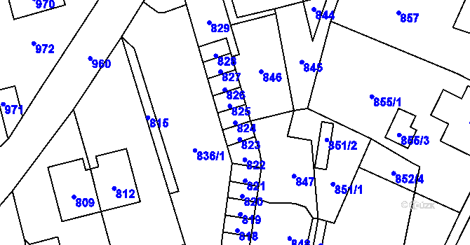 Parcela st. 824 v KÚ Hlubočky, Katastrální mapa