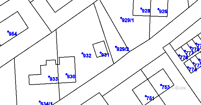 Parcela st. 931 v KÚ Hlubočky, Katastrální mapa