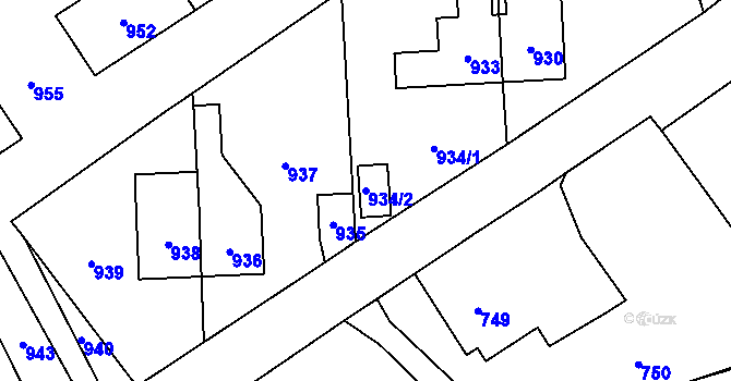 Parcela st. 934/2 v KÚ Hlubočky, Katastrální mapa