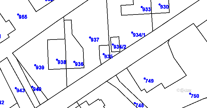 Parcela st. 935 v KÚ Hlubočky, Katastrální mapa