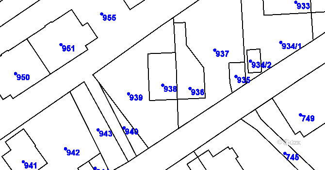 Parcela st. 938 v KÚ Hlubočky, Katastrální mapa