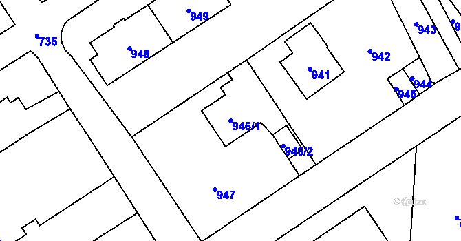 Parcela st. 946/1 v KÚ Hlubočky, Katastrální mapa