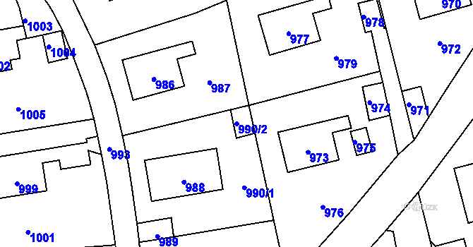 Parcela st. 990/2 v KÚ Hlubočky, Katastrální mapa