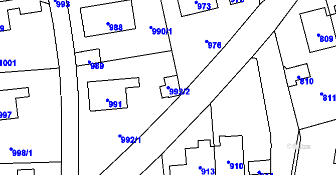 Parcela st. 992/2 v KÚ Hlubočky, Katastrální mapa