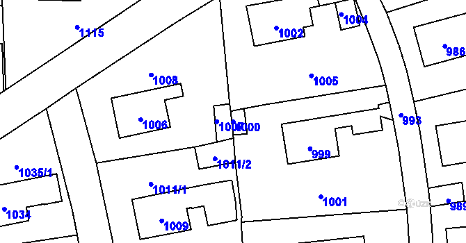 Parcela st. 1000 v KÚ Hlubočky, Katastrální mapa