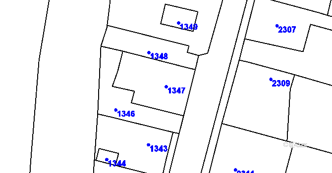 Parcela st. 1347 v KÚ Hlubočky, Katastrální mapa