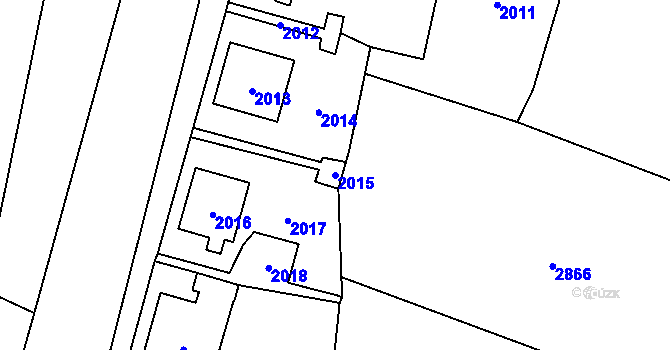 Parcela st. 2015 v KÚ Hlubočky, Katastrální mapa
