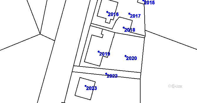 Parcela st. 2019 v KÚ Hlubočky, Katastrální mapa