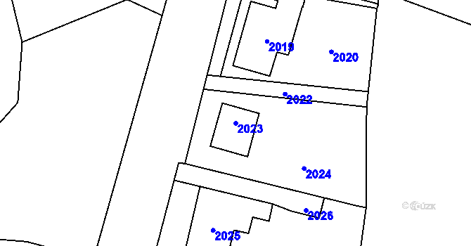 Parcela st. 2023 v KÚ Hlubočky, Katastrální mapa