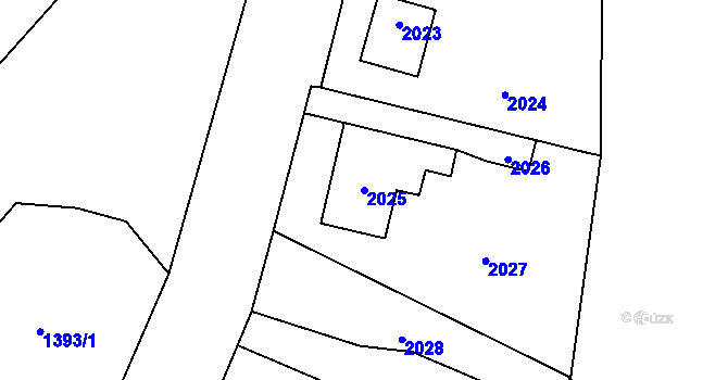 Parcela st. 2025 v KÚ Hlubočky, Katastrální mapa