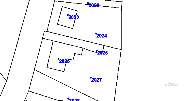 Parcela st. 2026 v KÚ Hlubočky, Katastrální mapa