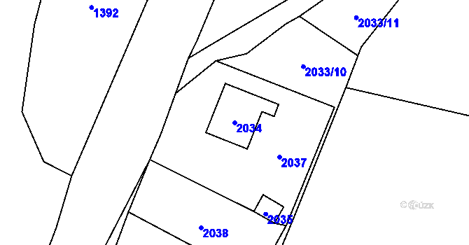Parcela st. 2034 v KÚ Hlubočky, Katastrální mapa