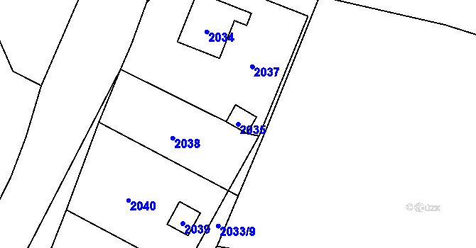 Parcela st. 2035 v KÚ Hlubočky, Katastrální mapa