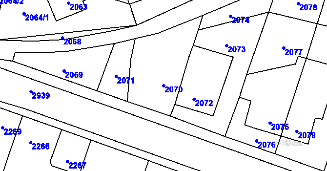 Parcela st. 2070 v KÚ Hlubočky, Katastrální mapa