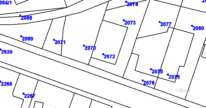 Parcela st. 2072 v KÚ Hlubočky, Katastrální mapa