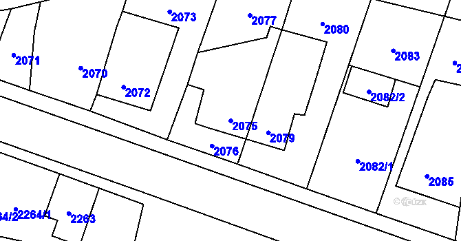 Parcela st. 2075 v KÚ Hlubočky, Katastrální mapa