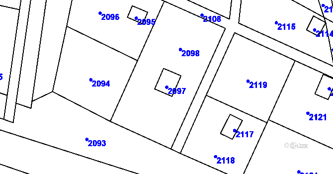 Parcela st. 2097 v KÚ Hlubočky, Katastrální mapa