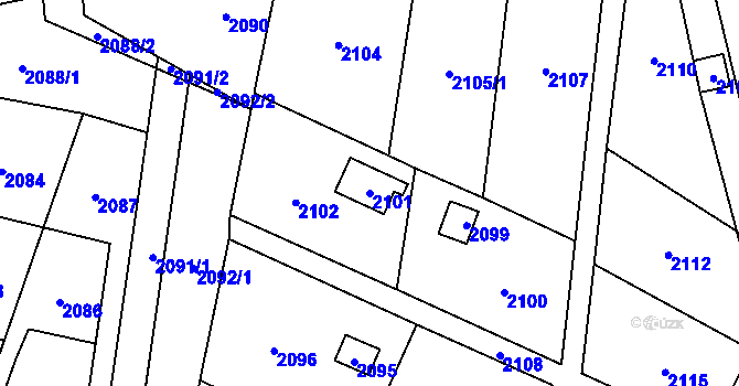 Parcela st. 2101 v KÚ Hlubočky, Katastrální mapa