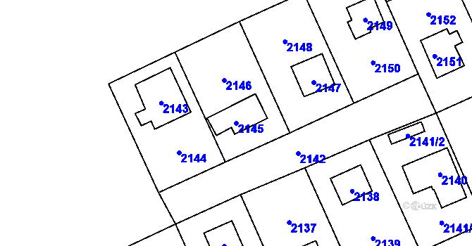 Parcela st. 2145 v KÚ Hlubočky, Katastrální mapa