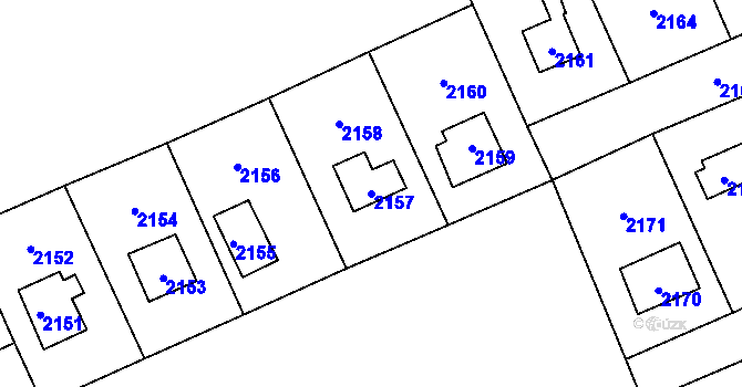 Parcela st. 2157 v KÚ Hlubočky, Katastrální mapa