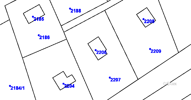 Parcela st. 2206 v KÚ Hlubočky, Katastrální mapa