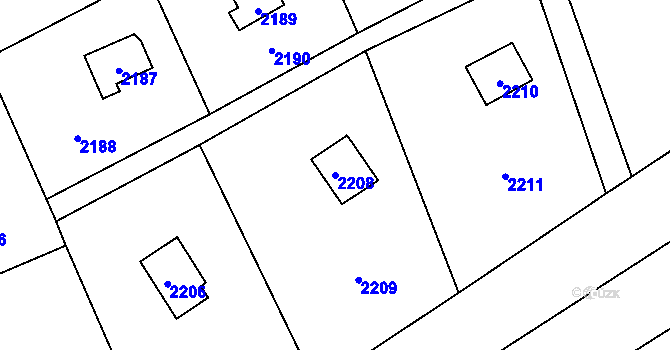 Parcela st. 2208 v KÚ Hlubočky, Katastrální mapa