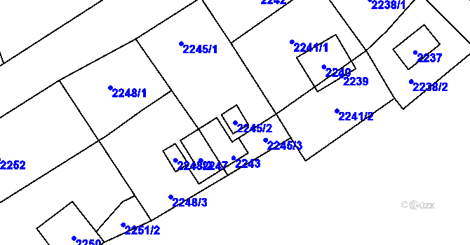Parcela st. 2245/2 v KÚ Hlubočky, Katastrální mapa