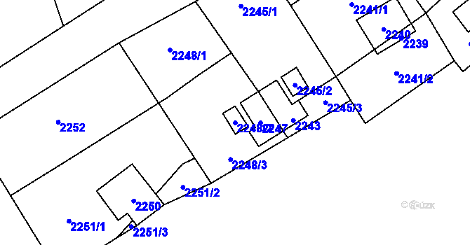 Parcela st. 2248/2 v KÚ Hlubočky, Katastrální mapa