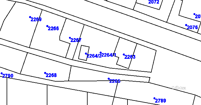 Parcela st. 2264/1 v KÚ Hlubočky, Katastrální mapa