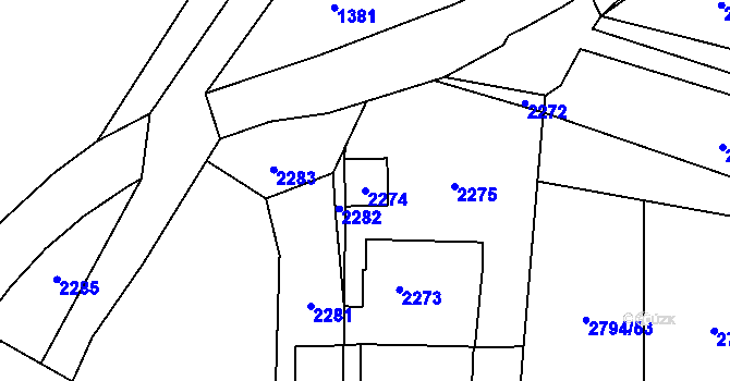 Parcela st. 2274 v KÚ Hlubočky, Katastrální mapa