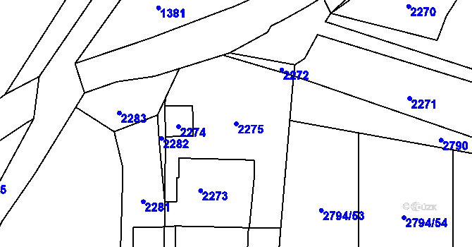Parcela st. 2275 v KÚ Hlubočky, Katastrální mapa