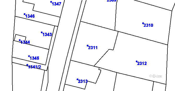Parcela st. 2311 v KÚ Hlubočky, Katastrální mapa