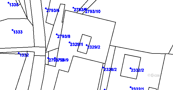 Parcela st. 2329/2 v KÚ Hlubočky, Katastrální mapa