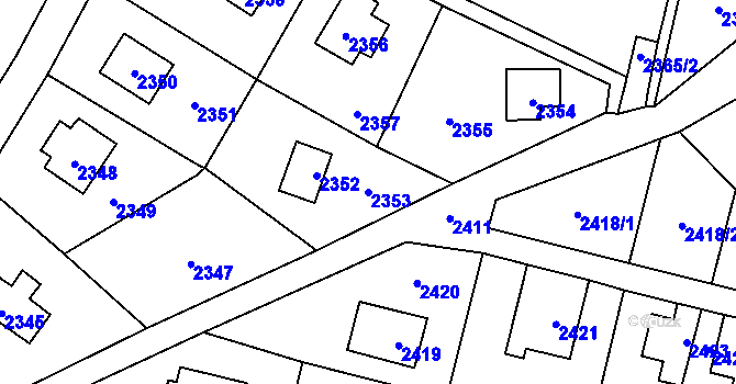 Parcela st. 2353 v KÚ Hlubočky, Katastrální mapa